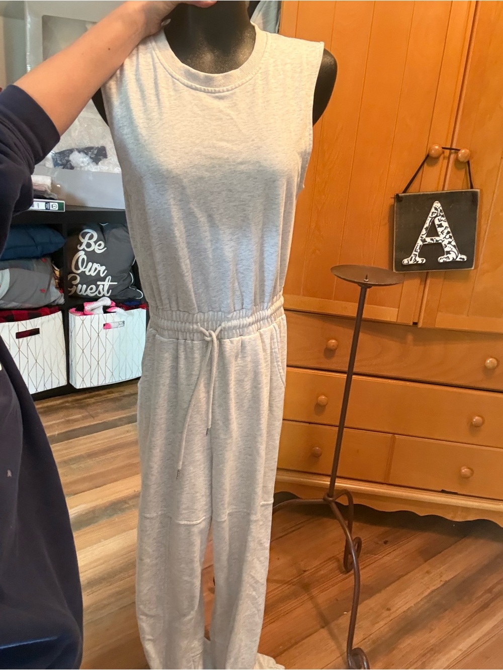 Light Gray Sleeveless Jogger Romper – Size S
